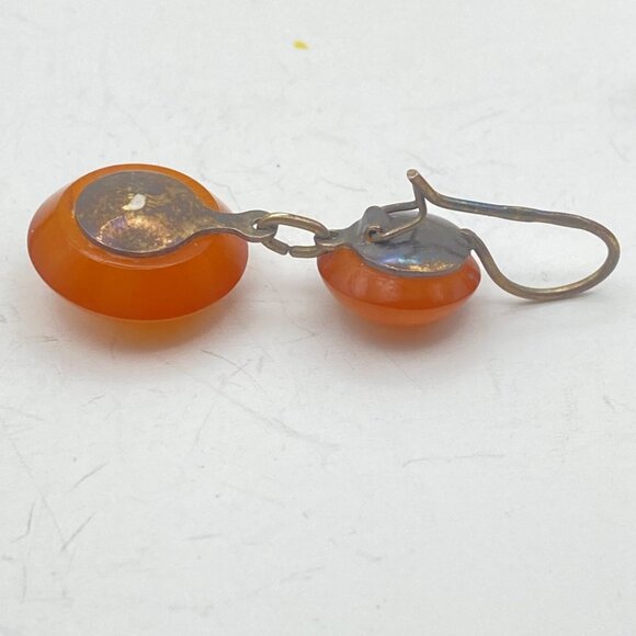 Vtg Baltic Amber Earrings Soviet 875 Silver USSR Hallmark Mid Century Hinge Back - Picture 6 of 16